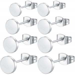 Kal-4 Paires Rondes Boucles D'oreilles Femmes Hommes, 3/4/5/6mm Boucle D'oreille Homme Noir Or Argent, Hypoallergénique Boucle D'oreille Flat Dot Acier Inoxydable - Neuf