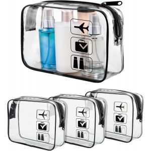 MAA-Lot de 4 trousses de toilette transparentes en PVC pour l'avion - Étanche - Noir - Conforme à l'aéroport - Accessoires de voyage - Sac de voyage - Sac de voyage - Avion, Noir , Portable et - Neuf