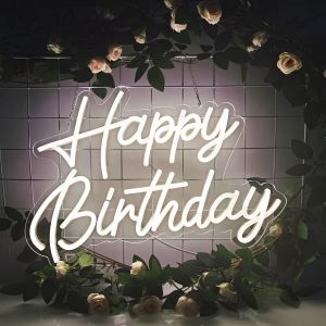 Cheng-Joyeux Anniversaire N&eacute;on R&eacute;utilisable Blanc Chaud Led N&eacute;on Nuit D&eacute;coration De F&ecirc;te D'anniversaire Usb Op&eacute;ration D&eacute;coration Pour Fond Parti Chambre Mur D&eacute;cor 5v, 16.5 ""* 11 - Neuf