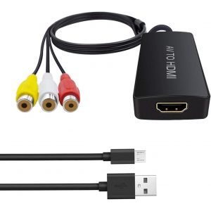 Convertisseur RCA vers HDMI-Adaptateur AV vers HDMI-Composite vers HDMI-Prise en charge 1080P-PAL/NTSC-Compatible avec WII/WII U/PS one/PS2/PS3/STB/Xbox/VHS/VCR/Blue-Ray DVD etc. - Neuf