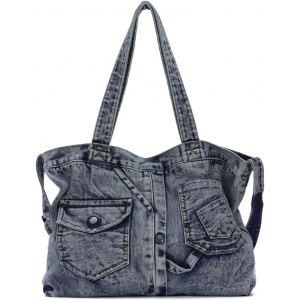 RFCBC-Sac bandoulière en Denim Femmes Sac fourre Tout Rétro en Jean Grande Sacs portés épaule Cabas Denim pour Travail Vacances Université(Bleu Vintage) - Neuf