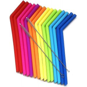 15 pailles universelles en silicone pour tous les gobelets - Pailles écologiques réutilisables et sans BPA - Neuf