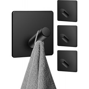Crochet Adhesif Mural 4 Pi&egrave;Ces, Porte - Accroche Serviette Salle de Bain, Accroche Torchon Cuisine Autocollant Acier Inox pour Cuisine, Couloir (Noir) - Neuf