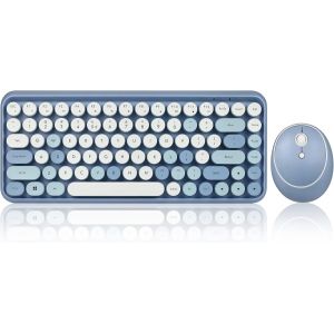 Periduo-713Bl Mini Clavier Et Souris Combo Sans Fil &iquest; Casquettes Rondes R&eacute;tro &iquest; Bleu Pastel &iquest; Disposition Anglaise Am&eacute;ricaine - Neuf