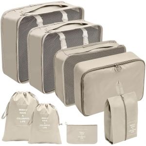 Lot De 8 Cubes D'Emballage Pour Val , Organ Urs De Bagages De Voyage Pour Sac &Agrave; Dos, Sacs De Rangement Imperm&eacute;ables Pour Accessoires De Voyage, V&ecirc;tements, Chaussures, Produits De Toilette (Blanc - Neuf