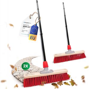 Set Of 2 40 Cm Road Broom With Spandex Handle,Ideal As Outdoor Broom,Hard Bristles With Handle,Patio Broom,Stable Broom,Industrial Broom For Outdoors - Neuf