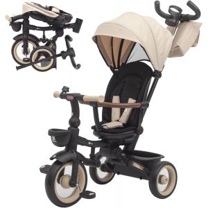 Subzonal-Tricycle &Eacute;volutif B&eacute;b&eacute; Sami Pliable Avec Si&egrave;ge Pivotant &Agrave; 360&deg; V&eacute;lo 2 Ans - Poussette B&eacute;b&eacute;, Coulisseaux Jouet, 1-5 Ans Ou 25 Kg - Lumi&egrave;re, Capote Extensible Et Poign&eacute;e Parentale (Beige) - Neuf