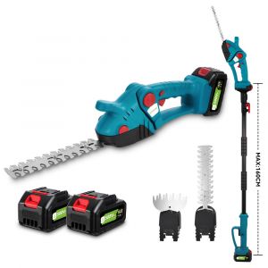 Taille-haies télescopique 3 in 1, perche télescopique 1,6 m, Longueur de Coupe 23cm et 13cm, Tête Inclinée à 90°&#65292;Avec 2 x batteries - Neuf