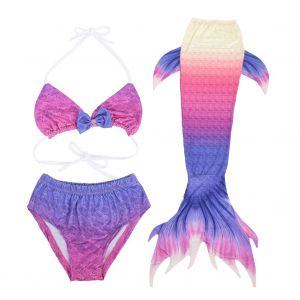 Maillot De Bain 3 Pieces Pour Fille Avec Queue De Poisson Et Bikini (130) - Neuf