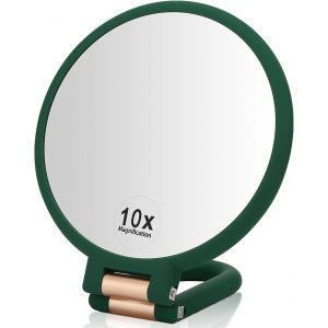 Kal-Miroir Cosmétique À Poignée Pliante, Miroir À Main Rond, Avec Loupe 1x 10x, Miroir De Maquillage Double Face, Pliante Réglable Miroir, Face Miroir Pliable Avec Poignée, Poser Suspendu Orientab - Neuf