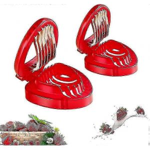 2pcs fraise trancheuse gadget de cuisine,fraise accessoires trancheuse à fruits ensemble de coupe-fruits,fraise coupe-fraise lame en acier inoxydable lame artisanale aussi - Neuf
