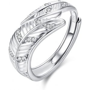 Yemaesre-Bague De Pouce À Plume En Argent Sterling 925 - Réglable - Oxyde De Zirconium - Ailes D'ange - Cadeau D'anniversaire Pour Femme, Argent Sterling, Zircone Cubique - Neuf