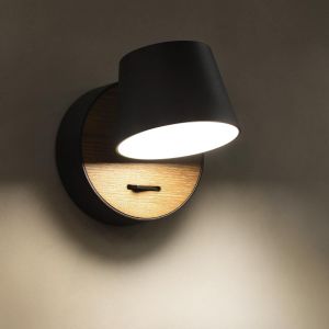 Applique Murale Avec Interrupteur Noir, Pivotant &Agrave; 360&deg;,5w Led Bois, Design Industriel, Lampe De Lecture R&eacute;tro Int&eacute;rieure En Acier,Lampe Murale Design,Chambre &Agrave; Coucher, Couloir, Salon,1pack - Neuf
