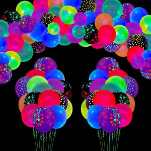 CAUC-Lot de 109 ballons fluo - Ballons lumineux en latex &agrave; pois avec &eacute;toiles fluorescentes - Accessoires de f&ecirc;te r&eacute;actifs &agrave; la lumi&egrave;re noire - Neuf