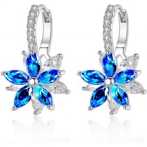 Kal-Boucles D'oreilles Pendantes En Argent Sterling Pour Femmes, Boucles D'oreilles Pendantes Fleur Avec Zircone Cubique Pour Mariage, Fête Et Noël - Neuf