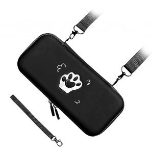 Mignon Chat Patte De Transport Étui En Cuir Pu Housse De Protection Rigide Avec Bandoulière Et Corde À Main Pour Switch Game Console Noir Mystérieux - Neuf