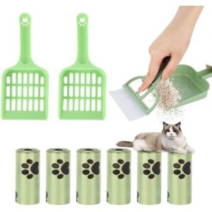 Shiliu-Lot De 3 Pelle Litiere Chat, Portable Pelle À Litière Pour Chat Avec Longue Poignée Et Kit De Balai, 6 Rouleaux De Sacs À Dé[ - Neuf