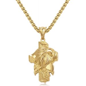Trahoo-Collier Homme Croix Chretienne Homme Chaine Or Homme Pendentif Croix Jesus Christ Acier Inoxydable Cadeau Anniversaire Homme Bijoux Homme - Neuf