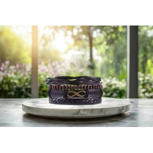 Bracelet Infini En Cuir, Perles De Bois Et M&eacute;tal Cuivr&eacute;. - Neuf