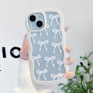 Noeud Etui Pour Iphone 13/Iphone 14, Coque Transparente Avec N?ud Ruban Et Vague Boucl&eacute;e Esth&eacute;tique, Housse Papillon Protectrice En Silicone Souple Tpu Antichocs Pour Femmes Filles - Blanc - Neuf