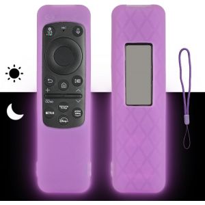 Étui De Télécommande En Silicone Compatible Avec Samsung Bn59-01432A Bn59-01432D Bn59-01455E Bn59-01432J Télécommande Tv Étui De Protection Résistant Aux Chocs Avec Cordon (Violet Fluorescent) - Neuf