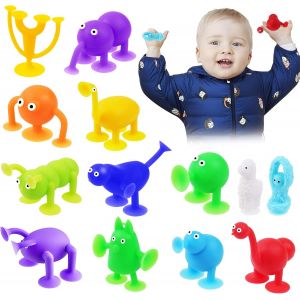 ERYI-Sucker Toys Set, 13Pcs Jeu De Lancer Sucker Toys, Jouets D'Aspiration Silicone Et Sac De Rangement En Filet Jouets De Ventouse Pop Pour Jouet Interactifs Familiaux - Neuf