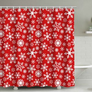 Rideau de douche de No&euml;l &iquest; Flocon de neige rouge, 180 cm x 180 cm, ensemble de d&eacute;coration de salle de bain en tissu avec crochets - Neuf