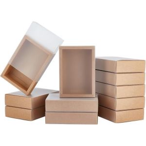 12 Pcs Bo&icirc;te &Agrave; Tiroir Cadeau Kraft Brun,Bo&icirc;te &Agrave; Cadeaux Avec Couvercle En Plastique Translucide,Avec Fen&ecirc;tre Givr&eacute;e En Pvc,Pour Emballage Bonbons,Cadeaux De F&ecirc;te,130x182x46 Mm - Neuf