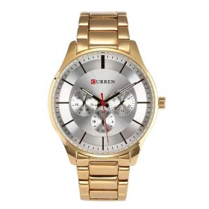 Curren Nouvelle Mode Hommes Mouvement Quartz Bracelet Bracelet Montre-Bracelet Montre (Bo&icirc;tier Dor&eacute; + Cadran Blanc) - Neuf