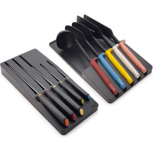 Mevronisshop-Elevate Ensemble De Couteaux De Cuisine Et Ustensiles, Avec Bloc Rangement Dans Le Tiroir, 10 Pi&egrave;ces, Noir/Multicolore - Neuf