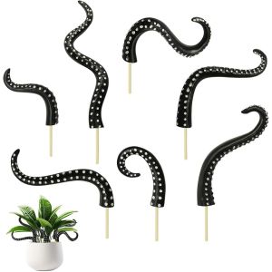 Mevronisshop-Lot De 7 Piquets De Plantes En Forme De Tentacules De Poulpe - D&eacute;coration De Poulpe Noire - Lampe De Poulpe - Fournitures De D&eacute;coration Pour Maison &Eacute;trange - D&eacute;coration Lumineuse La Nuit - Neuf