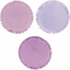 ERSHI- Lot de 3 Sets de Table Ronds avec Franges, Shades of Provence[1184] - Neuf