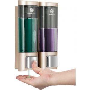 KAL-Distributeurs De Savon De Douche, Distributeur De Shampooing Et Après-Shampoing, Distributeur Mural De Savon Pour Les Mains, Pompe 2X200 Ml, Hôtel, Cuisine (Doré) - Neuf