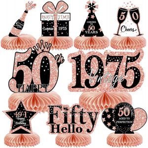 Lot De 9 Décorations Pour Femme-En Forme De Nid D'abeille-En Or Rose-Décoration De Table D'anniversaire 50e Anniversaire-Fournitures De Décoration De Fête D'anniversaire Pour Femme - Neuf