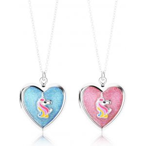 Kal-2 Pièces Collier Photo Argent Femmes, Collier Bff Pour 2 Filles, Collier Amitie Coeur Motif Licorne Pour Soeur Friend Cadeau Jeune Fille Anniversaire - Neuf