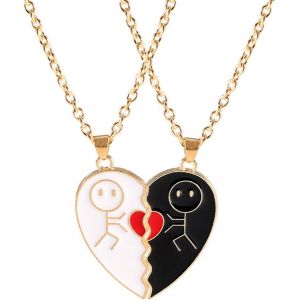 Kal-R 2pcs Collier Couple, Bijoux Collier Pendentif Puzzle Coeur, Collier Couple Pendentif Femme Homme, Separable Detachable Acier Inoxydable Amoureux Couple - Neuf