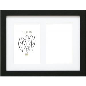 Cadre photo avec passe-partout pour 2 photos 10x15cm - Noir - Bois MDF - Multivue - Collage - pour accrocher ou poser - 23x29cm - S66KA2 10x15 - Neuf