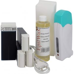 Kalanka-Epilwax - Kit Chauffe Cire Épilation Professionnelle Avec 4 X Recharges Roll On Cire À L`Azulène, 100 X Bandes D'épilation Et Huile Après Épilation - Gamme Solo - Neuf