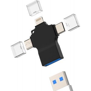 LORANKA-Adaptateur USB C Lightning Micro USB m&acirc;le vers OTG 3.0 Femelle pour Apple iPhone 16 15 14 13 12 Pro Max Cartes Lecteur C&acirc;ble pour iPad Type C Android Connecteur Compatible avec Samsung S25 S2 - Neuf