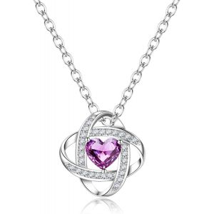 Women's 925 Sterling Silver Necklace, Crystal Chain With Heart Pendant, Women's Necklace With Cubic Zirconia Adjustable Chain 925 Silver Jewellery Gift (White/Blue/Lilac) - Neuf