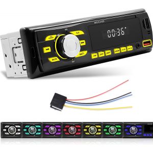 Autoradio Bluetooth 1 Din - Radio Dual Bluetooth avec Contr&ocirc;le Vocal de la Radio FM, Localisation APP, M&eacute;moire d'extinction, Entr&eacute;e de Disque AUX/TF/USB + T&eacute;l&eacute;commande - Neuf