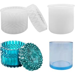 Lot De 2 Moules En Silicone Pour Bocaux En R&eacute;sine &Eacute;poxy Avec Couvercle, Pour Pot De Rangement &Agrave; Faire Soi-M&ecirc;me, Conteneurs De Bonbons, Artisanat En R&eacute;sine, D&eacute;coration D'int&eacute;rieur - Neuf