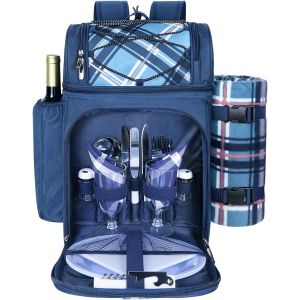 Ulteronixshop-Panier De Pique-Nique Pour 2 Personnes, Avec Compartiment Isotherme Anti-Fuite, Porte-Vin, Couverture Polaire Et Couverts, Parfait Pour La Plage, Le Camping, Les F&ecirc;tes (Eu-36083-Bl) - Neuf