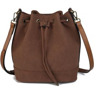 TZF-Sac seau pour femme, sac à bandoulière avec cordon de serrage, marron foncé, 27 x 30 x 14 cm - Neuf