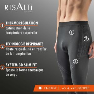 Leggings Homme Thermique Energy - Legging Homme Respirants, Pantalon Homme Thermique &Eacute;lastiques, V&ecirc;tements Pour Hommes Microfibre, Legging De Sport Homme Sans Couture - Made In Italy - Neuf