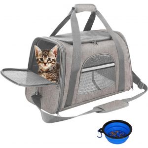 Sac De Transport Pour Chat Chien Caisse De Transport Chat Respirant Et Pliable Cage Transport Chat Avec Matelas En Peluche Amovible Et Bol Pour Voyage En Train/Voiture/Restaurant/Avion (Gris) - Neuf