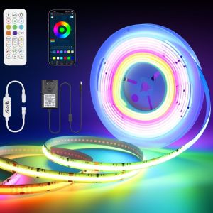 24v Rgbic Ruban Led Cob 5m Rgb Led Bande 576leds/M Avec Bluetooth Contr&ocirc;le Et Alimentation, Changement De Couleur Avec App Segmented Control Pour Armoire, Cuisine, Bricolage, Comme[Rub9221331] - Neuf