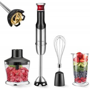 Ulteronixshop-1500W Mixeur Plongeant, 4 en 1 Mixer Plongeur, Mixeur Blender Vitesse Progressive, Mixeur Hachoir, Lames Inox & Protection Anti-Rayuresavec Fouet, Hachoir, Verre Doseur, pour B&eacute;b&eacute;s,Smoo - Neuf