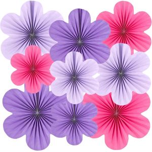 Kalanka-Easy Joy Rosace Papier Decoration, Violet Évantail En Forme De Fleur Décoration Ventilateur De Papier Guirlande Pour Décorations De Anniversaire Mariages Bébé Baptême Lot De 9 - Neuf