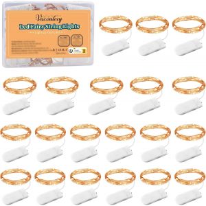 TIANYI-Guirlande Lumineuse à Piles, Lot de 20 1M 10 LED Guirlande Lumineuse Étanche Guirlande LED à Pile Guirlande Lumineuse Intérieur pour Fête, Mariage, Décoration Anniversaire, Blanc Chaud - Neuf